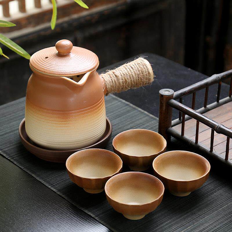 云南耐高温烤奶陶罐带盖烤奶茶烤火炉围炉煮茶壶可干烧侧把壶粗陶