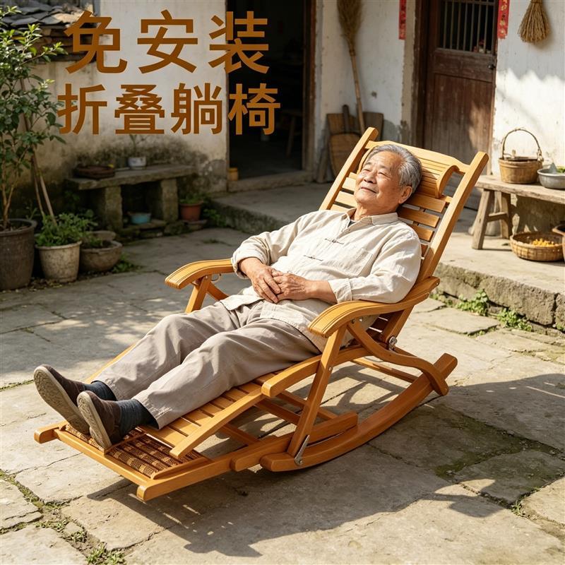 躺椅农村院子夏季午休折叠椅老人摇摇椅家v用懒人午睡椅竹椅逍遥