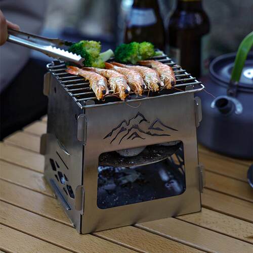 户外方型卡片柴火炉迷你不锈钢烤炉BBQ野营野餐折叠木炭炉烧烤架