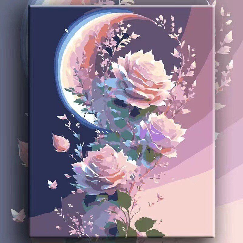 diy数字油画玫瑰手工填色油彩画治愈手工简约花卉客厅装饰画