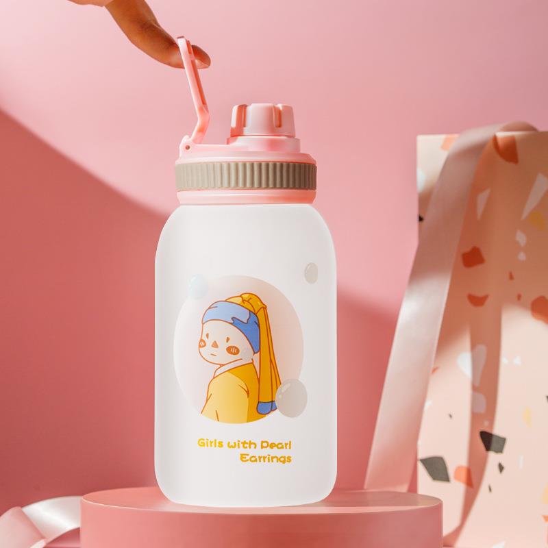 可爱大容量高颜值吸管玻璃水杯ins女便携1000ML 泡茶杯子夏耐高温