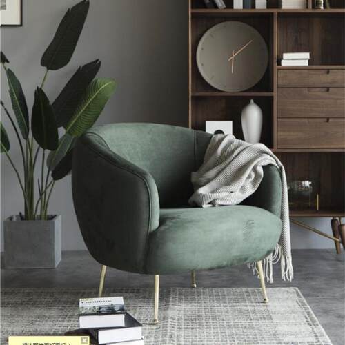 北欧网红轻奢单人沙发简约小户型客厅民宿丝绒单人布艺沙发茶几