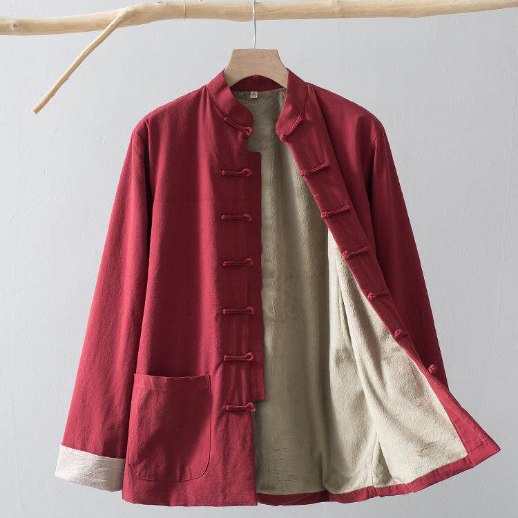 正品款秋冬季唐装男纯棉加服绒长袖外套中棉国风中式装中老年薄棉