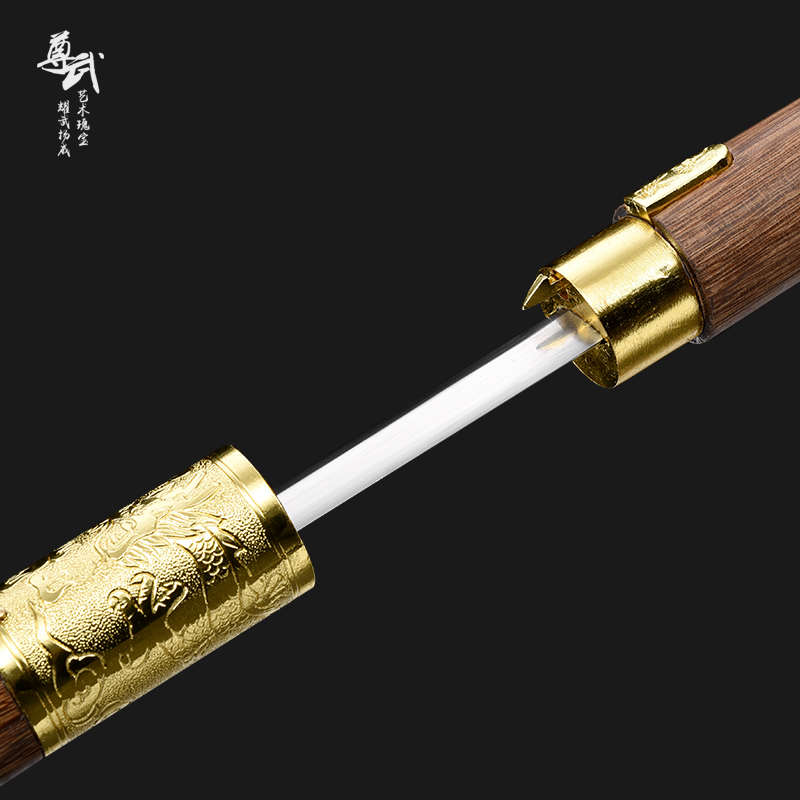 手杖剑龙泉花梨木宝剑老人徒步圆头实木防滑便携登山拐杖剑未开刃