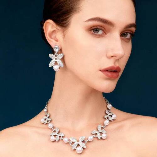 Alloy earrings, necklace set, wedding silver jewelry