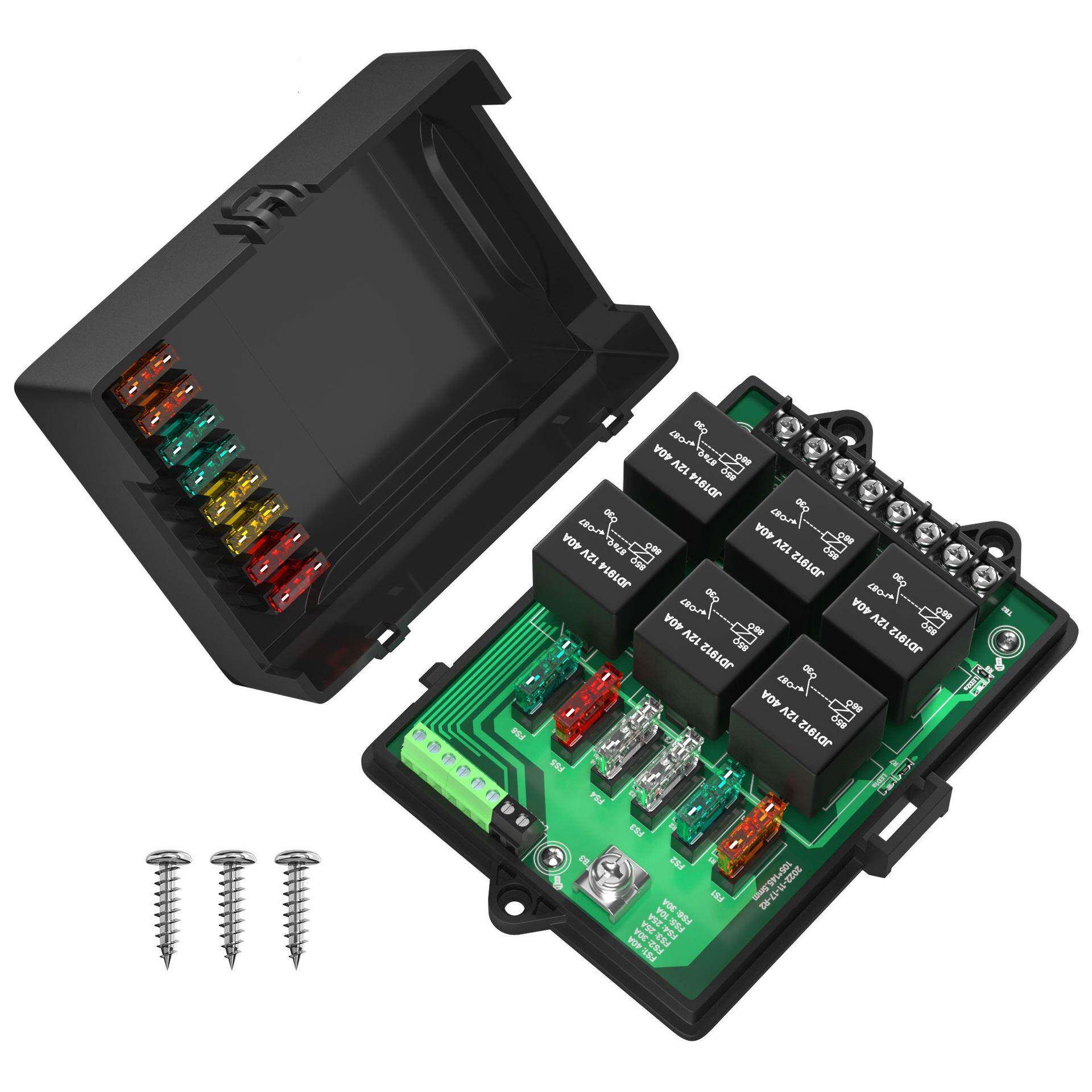 Pcb板安装12伏带40A 6路继电器和14 保险丝6路汽车保险丝继电器盒
