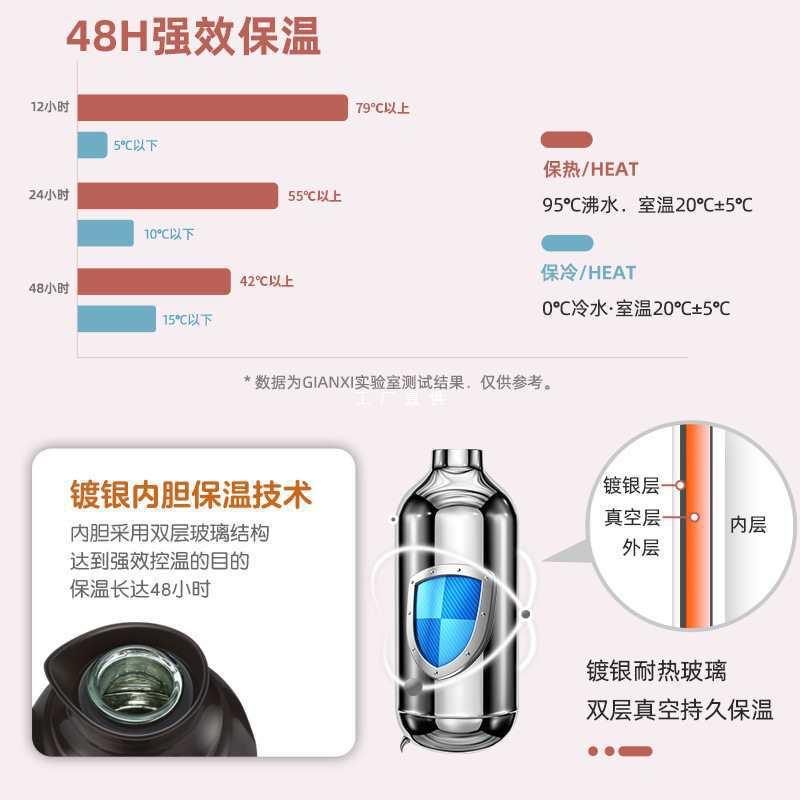 家用热大容量保温茶暖瓶壶不锈钢水壶焖F875598J茶壶玻璃内水胆闷