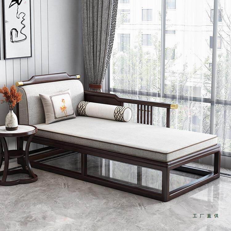 新中式实木贵妃榻小户型客厅布艺沙发阳台休闲单人躺椅民宿美人榻