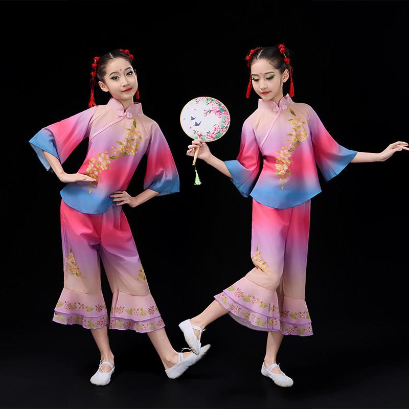 新款六一儿童演出服喜庆秧歌服女童中国风幼儿园少儿古典舞表演服