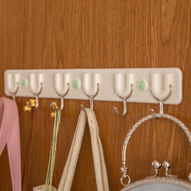 简约U形白色塑料排钩 卧室客厅门后挂衣钩免打孔实用六连粘钩