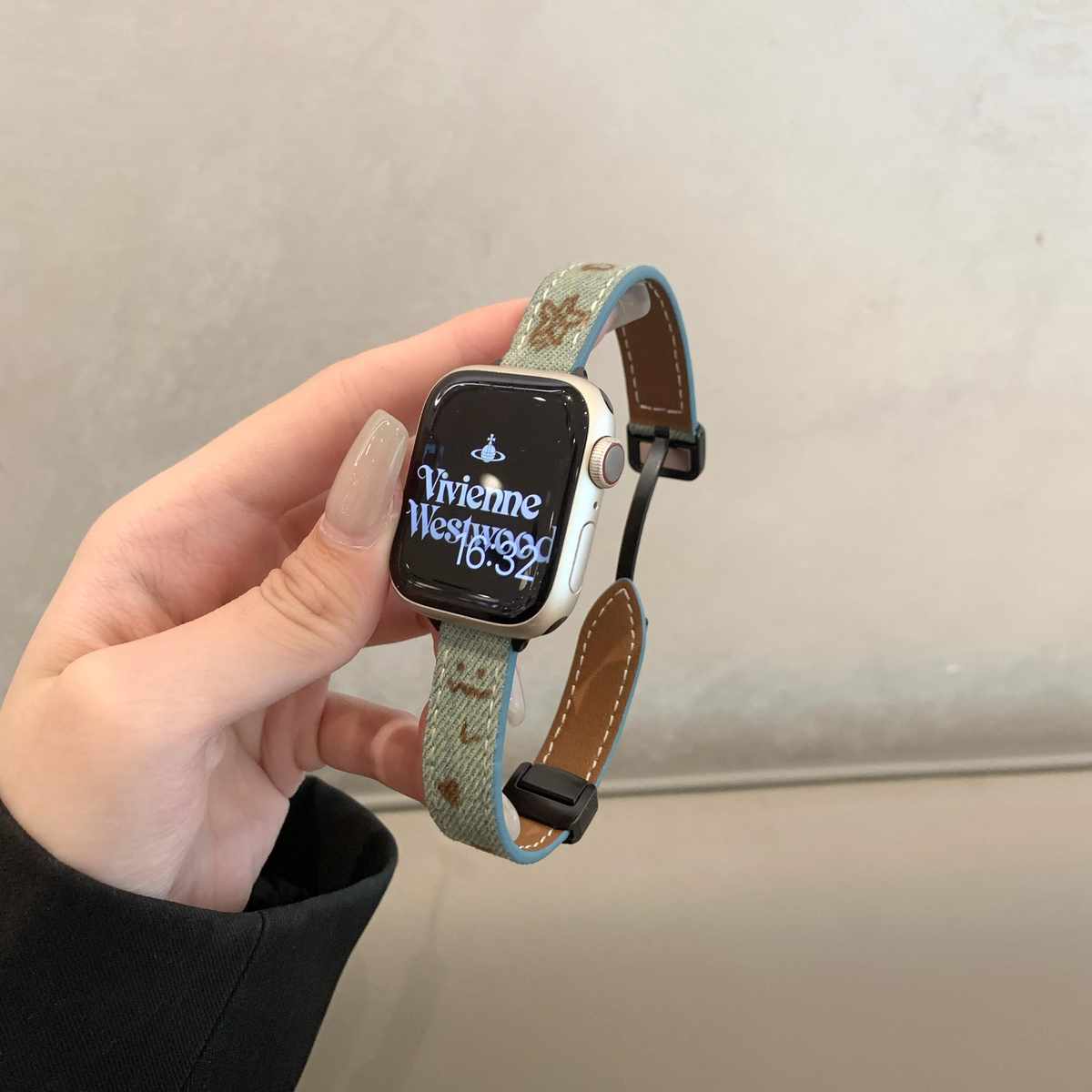 适用苹果手表iwatch9表带升级版涂鸦细款牛仔磁吸扣applewatch8女