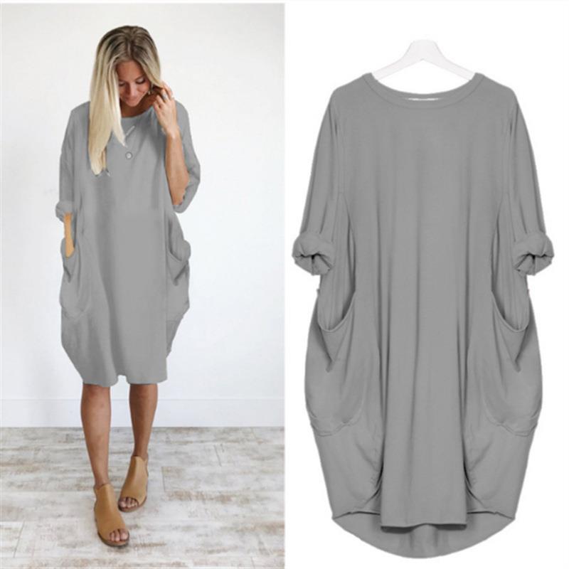 size girl sleeve casual loose long fat pocket Womens plus
