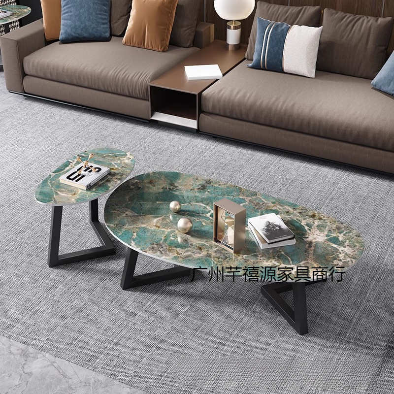 奢石侘寂风客厅茶几简约轻奢岩板异形高低组合小户型设计感茶几桌
