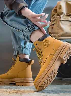 男秋鞋情侣款马丁靴2025春季高QZT帮复古装短外鞋户厚底大黄靴B8