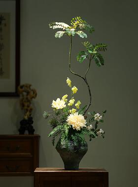 新中式复古陶瓷花瓶客厅电视柜仿真花装饰品酒店办公室氛围感摆件