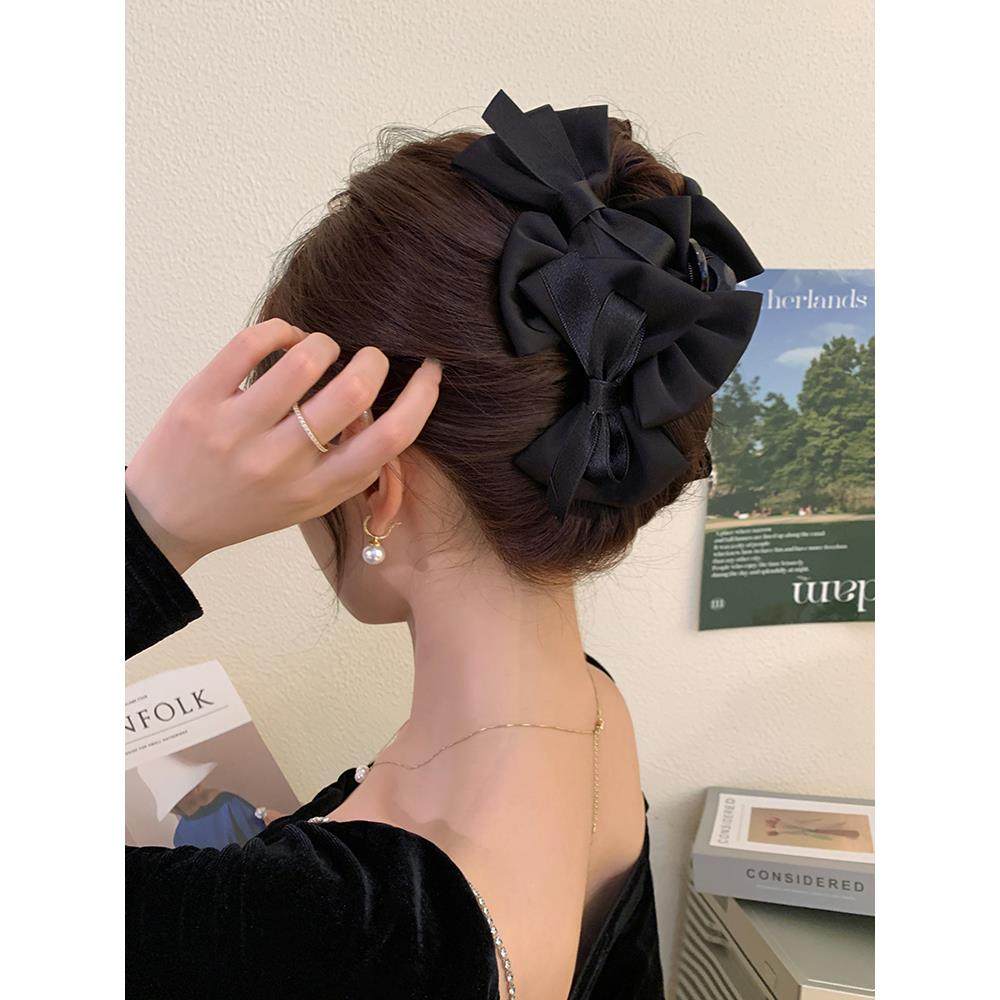 法式优雅蝴蝶结抓夹大号高级感发夹女2024新款后脑勺双面鲨鱼夹潮