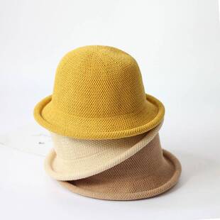 官方旗舰店帽子女款2026新款春夏款时尚韩版卷边渔夫帽简约棉麻针