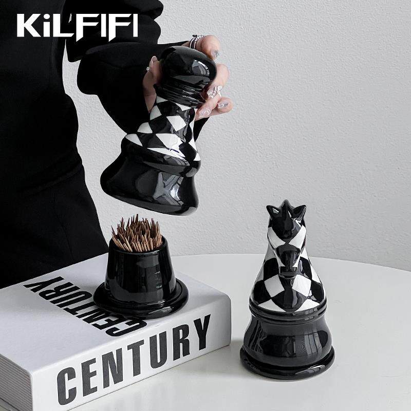 设计感牙签筒国际象棋造型摆件小众现代客厅创意棉棒盒牙线 线收