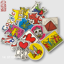 14张凯斯哈林 KEITH HARING 行为艺术涂鸦贴纸行李箱笔记本防水贴