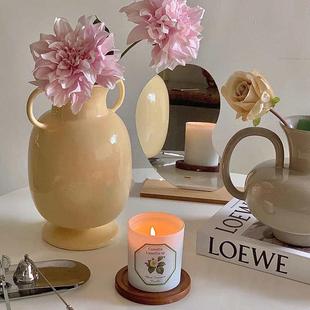 ins风奶油侘寂韩式 民宿样板间摆件批发 北欧双耳陶瓷花瓶