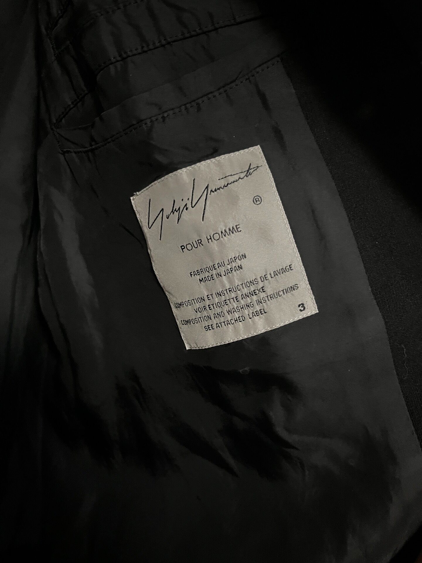 Yohji Yamamoto Fall/Winter Black Coat — label