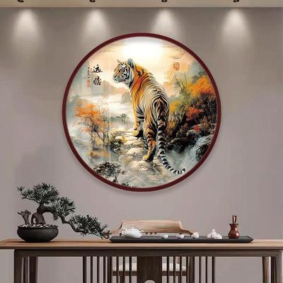 老虎画画客厅壁画画虎啸山林上山虎玄关挂画画猛虎下山画画松鹤延