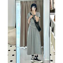 韩版慵懒风夏季休闲运动套装女不规则上衣半身裙显瘦高级感两件套