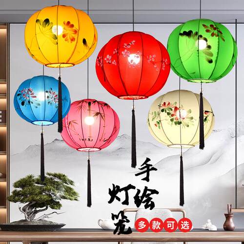 圆形灯笼新年国潮风春节景区婚礼新中式布艺红吊灯发光任意连串