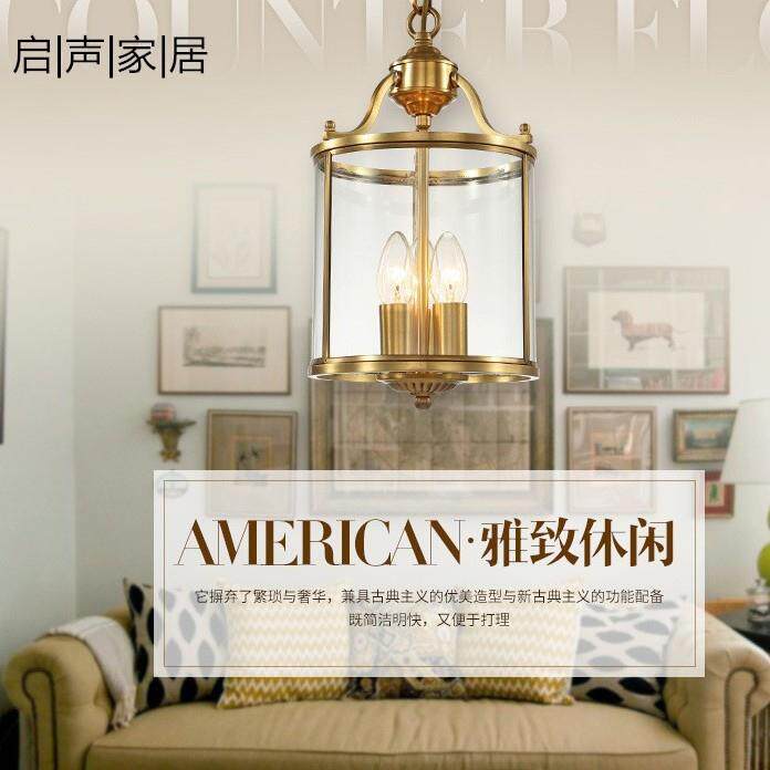 全铜美式乡村餐厅小吊灯个性创意吧台玄关过道灯现代轻奢楼梯灯