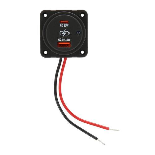 新款大巴车改装免开孔车载充电器 PD QC 双接口 60W 一带线束