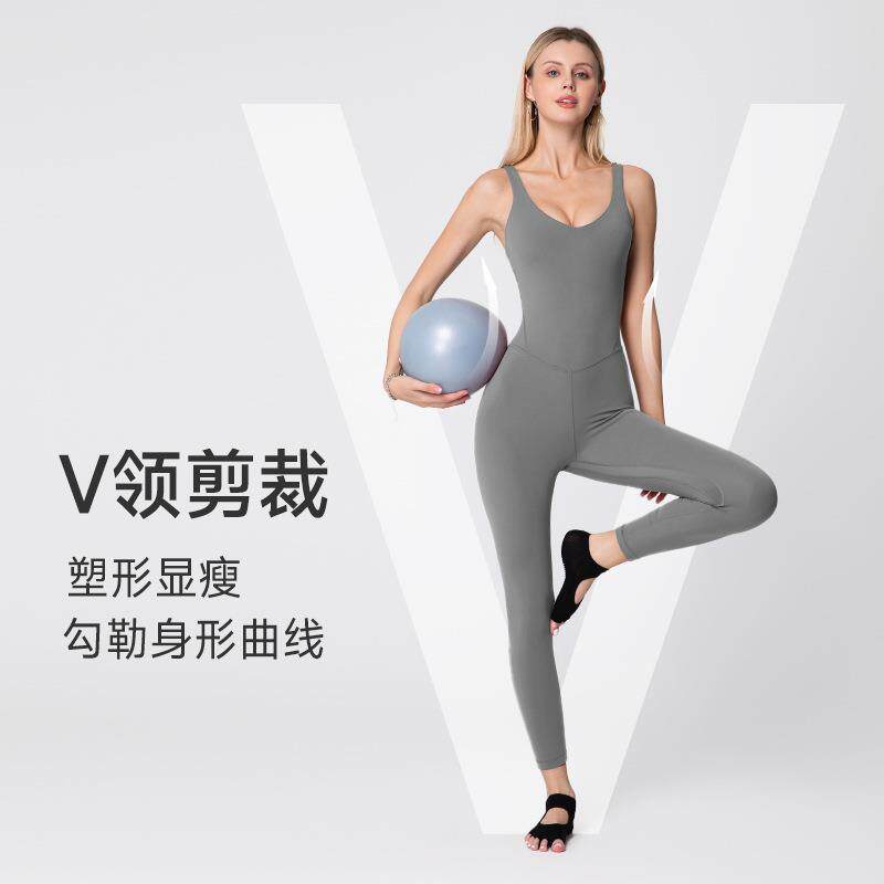 带胸垫连体健身服美背运动瑜伽服透气美背裸感塑形连体瑜伽裤女