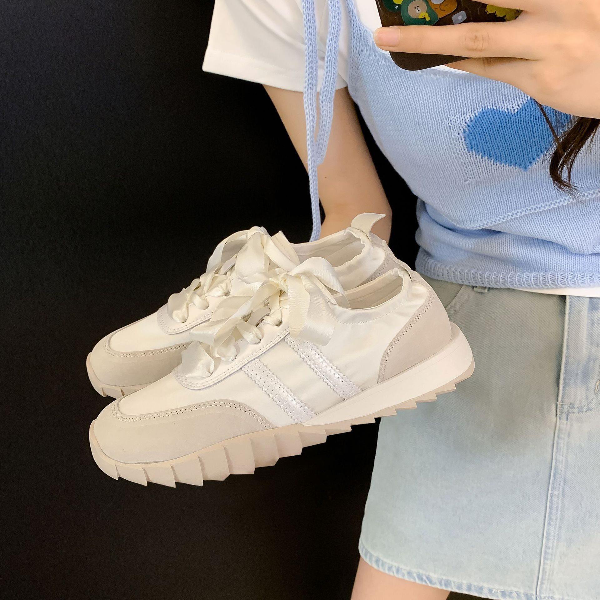网红真皮休闲运动鞋女2025春秋透气芭蕾德训鞋软底时尚百搭小白鞋