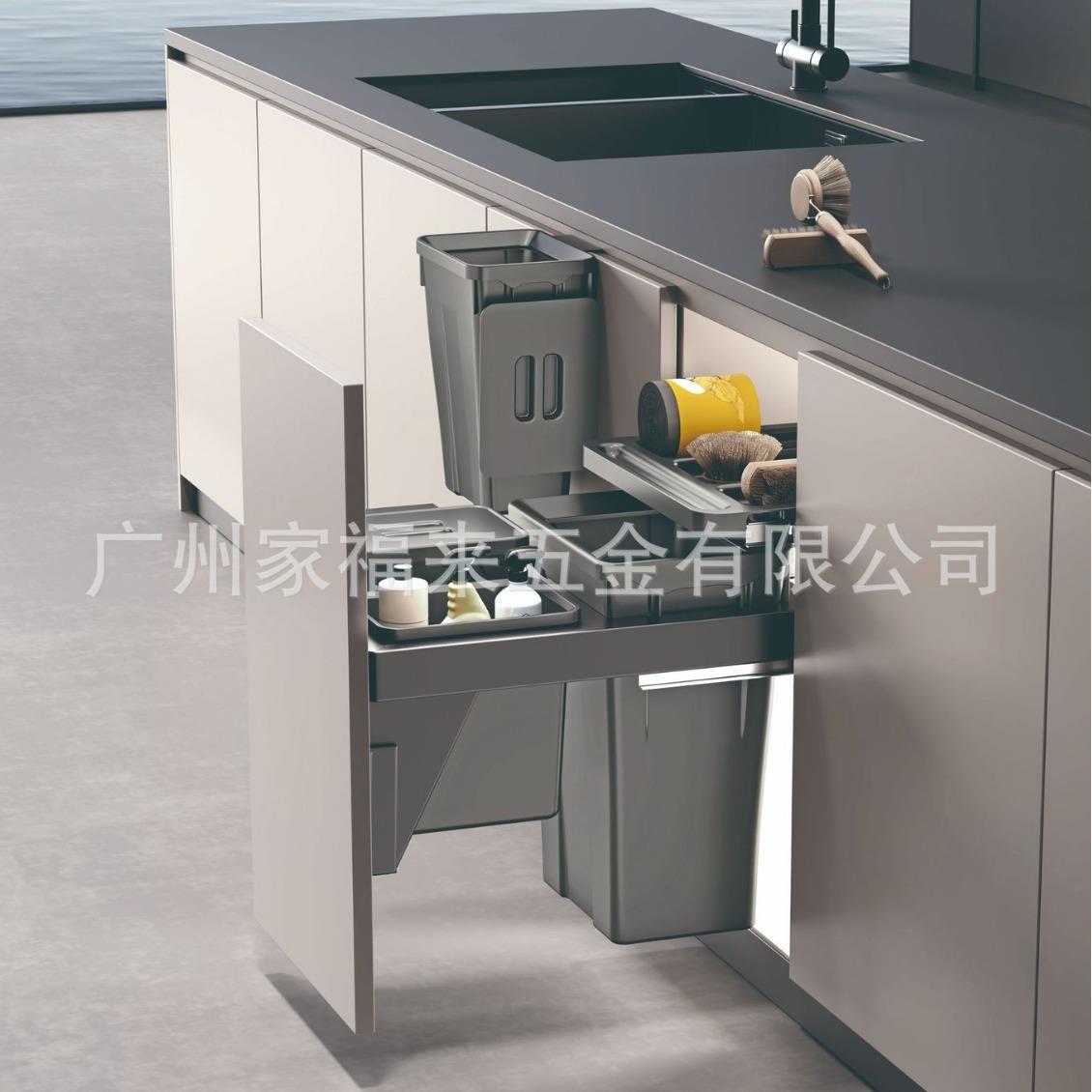 供应厨房大容量分类垃圾桶侧装缓冲垃圾桶抽拉式厨房多用垃极桶