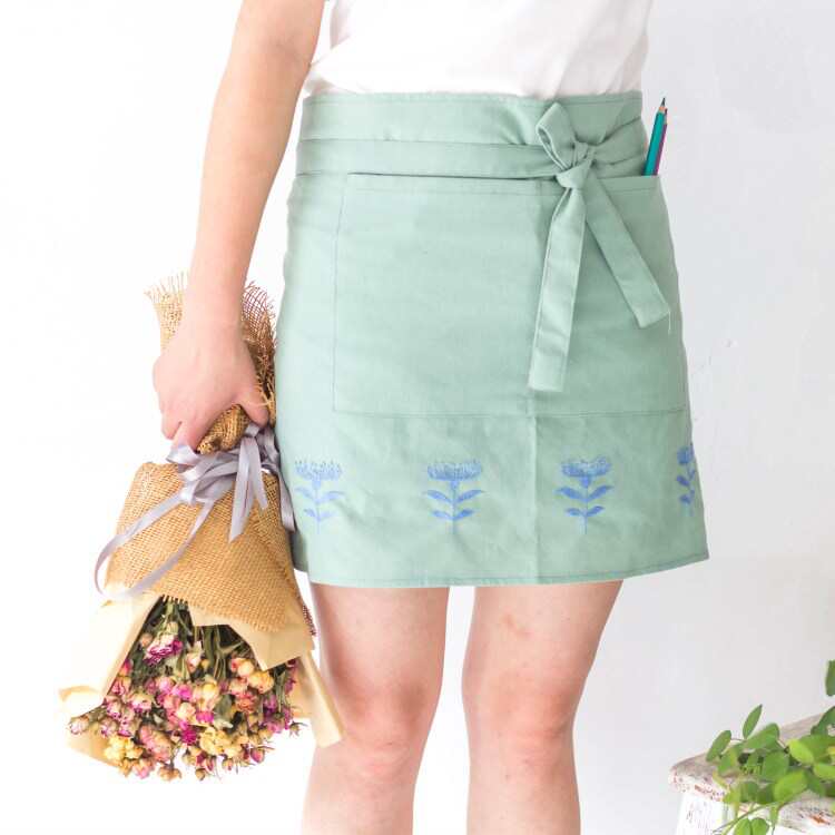 日式花艺园艺咖啡甜品店皮艺画画欧式刺绣手工DIY棉麻围裙材料包