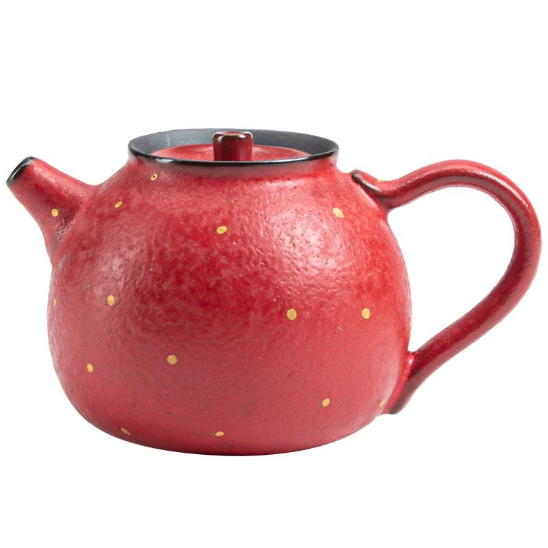 粉引桔红釉静壶日式手工洒金小号茶壶单壶功夫茶具泡茶壶泡茶器