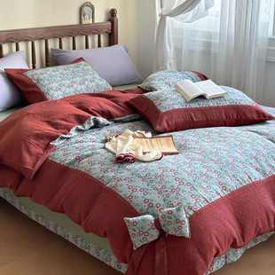 配饰田园边贴件套纱蝴蝶结风格 中古色织 双层床单立体四经典