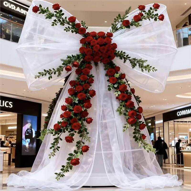 商场橱窗网红蝴蝶结布料花艺婚庆道具大型飘带造景布置加硬欧根纱