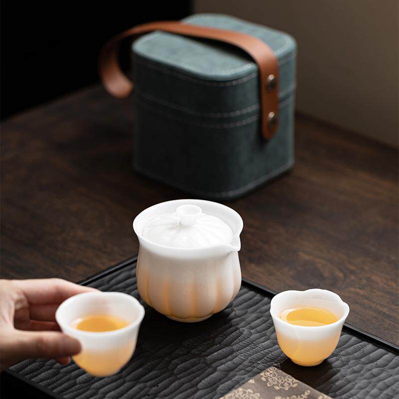 中式冰种羊脂玉白瓷一壶二杯陶瓷旅行茶具高档茶具品茗杯
