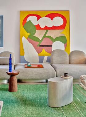 网红网装红花卉幅抽厅象客发饰画创意个性背景墙画巨大厅餐厅壁沙