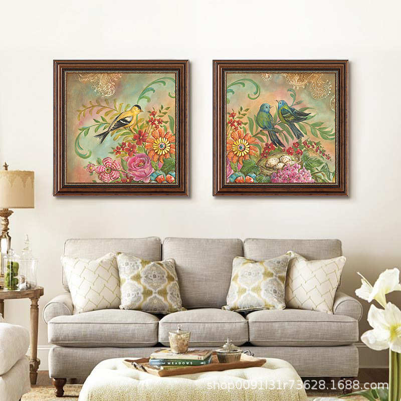 美式乡村客厅花鸟田园装饰画欧式沙发背景墙卧室床头墙壁组合挂画