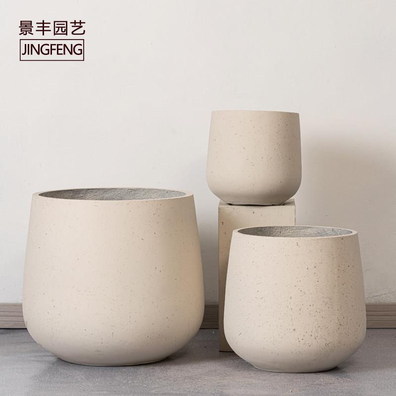 白色高颜值好看的花盆水泥北欧现代简约客厅阳台落地新款手工造型