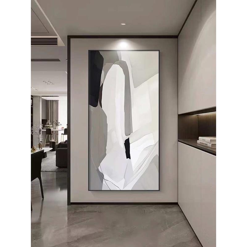 现代极简黑白玄关装饰画简约艺术抽象过道走廊壁画竖版高级感挂画