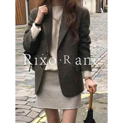 法国Rixo Rane秋冬Bi Preparation?羊毛运动夹克女士冬季覆古格纹