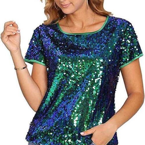 Sequin bead flip over short sleeved party top