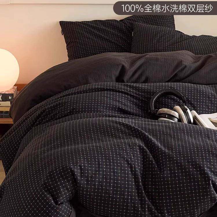 轻奢高级感纯棉三层纱被套单件全棉黑色纱布被罩150x200x230被单