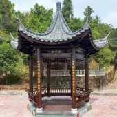 防腐木六角凉亭户外庭院仿古木屋景观长廊庭院四角菠萝格别墅亭子