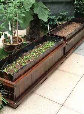 防腐木花箱户外庭院碳化实木长方形种植箱室外花盆阳台种菜箱花槽