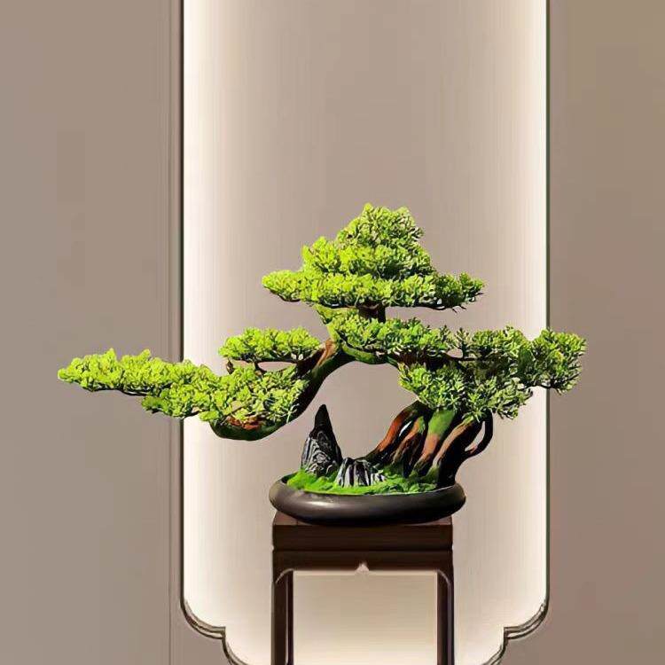仿真迎客松盆景绿植盆栽客厅电视柜玄关办公室家居装饰新中式摆件