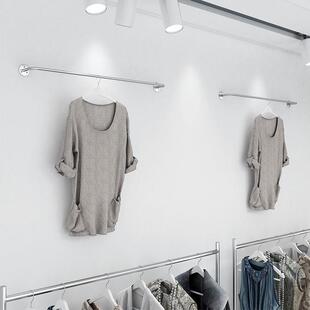 服装店衣架展示架上墙男女童装店不锈钢正挂衣服架银色实心挂衣架