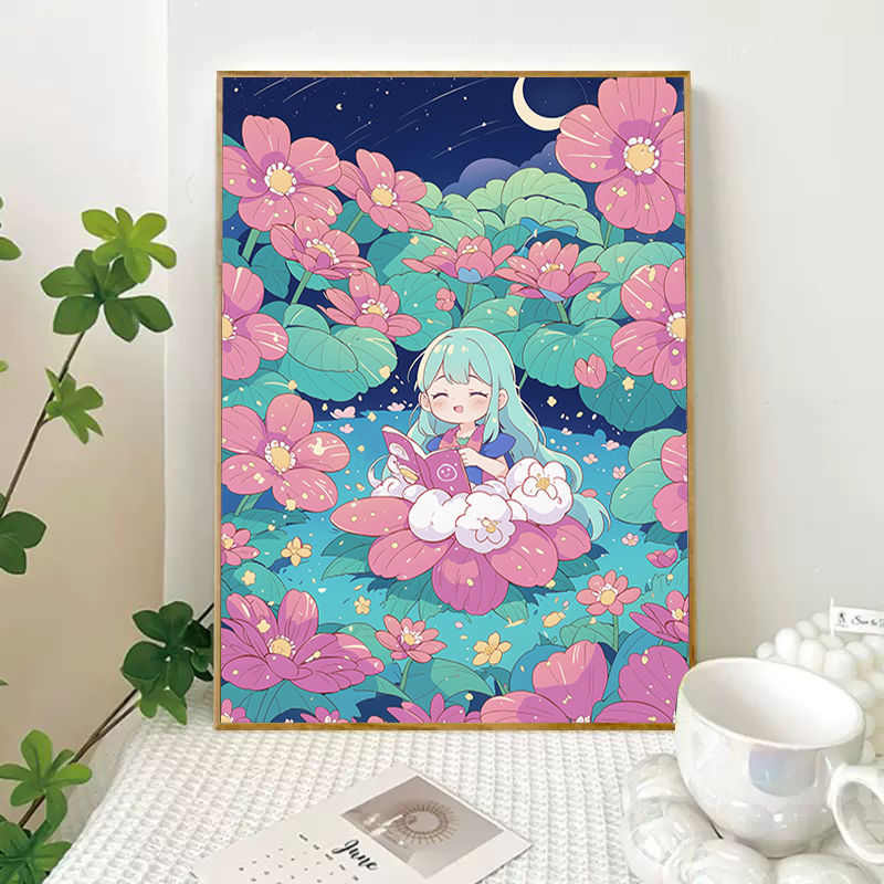 儿童卡通数字油画diy2025新款丙烯简单手工填充填色油彩画装饰画图片